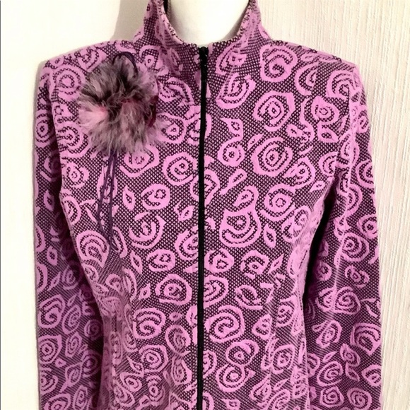 RAFAEL SPORT Fuschia Rose Print Full Zip Athletic Jacket Size Small - Picture 5 of 14